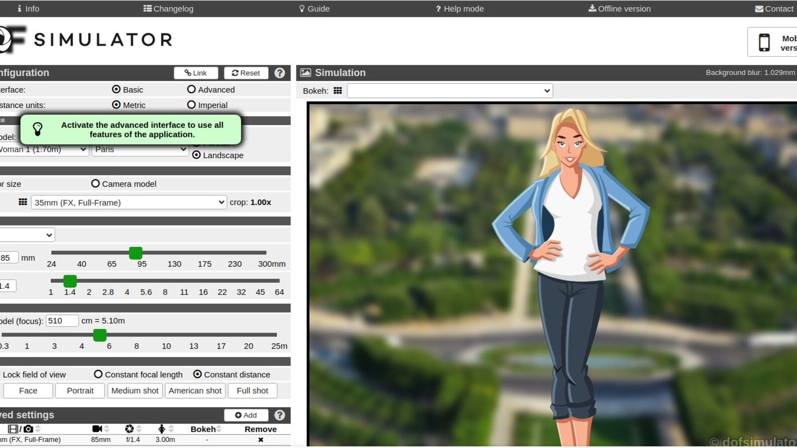 DOFsimulator, herramienta en línea que calcula la profundidad de campo