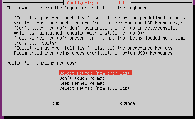 Select keymap from arch list