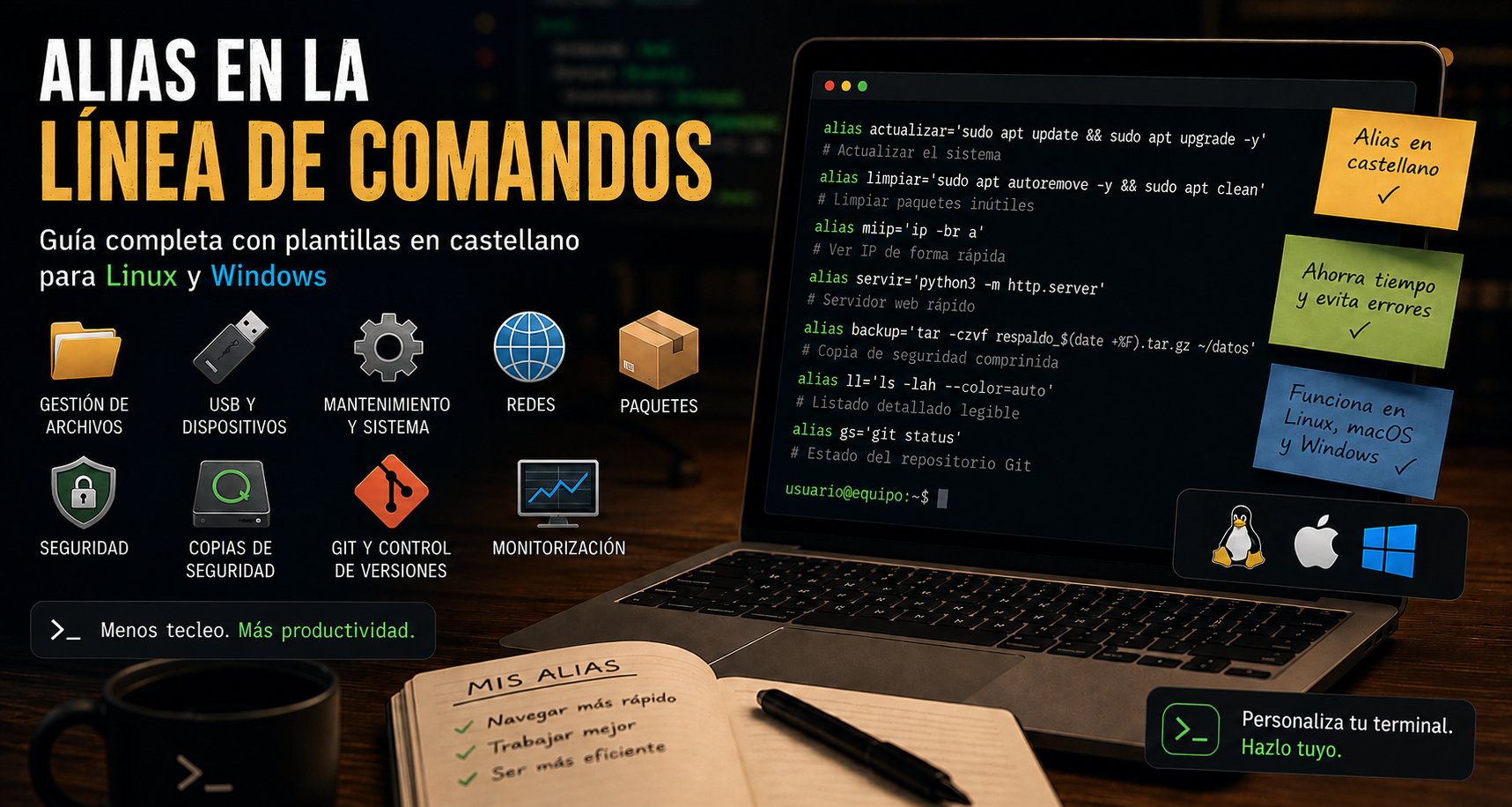 Miniatura del post: Alias en la Línea de Comandos: Guía Completa con Plantillas en Castellano para Linux y Windows