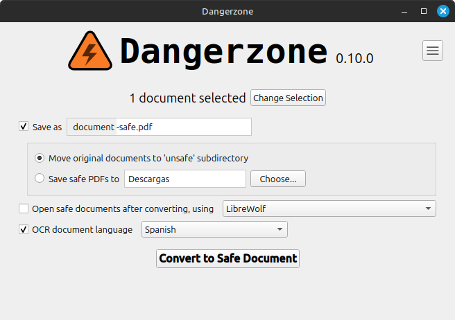 Danger Zone opciones de guardado