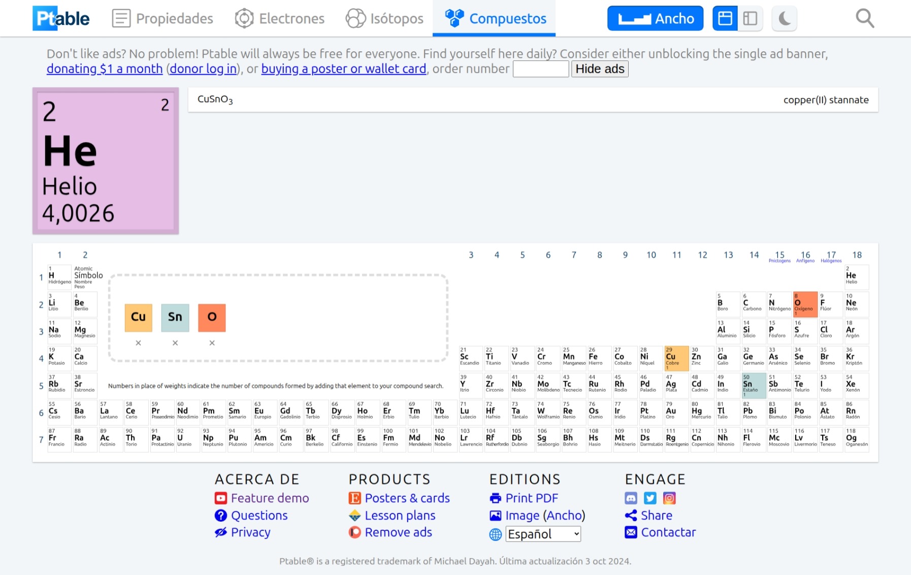 Miniatura del post: Ptable, tabla periódica de elementos interactiva